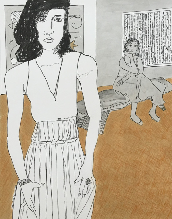K. Pat Kelbaugh, "Piece of Work", ink/watercolor, $600