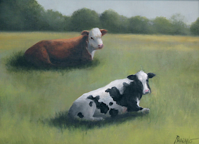 B. Patt Baldino, "Cows in the Meadow", oil, $1,300