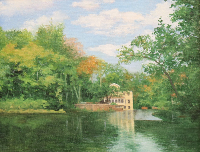 B. Phyllis Bevington, "Across Jennings Pond", oil, $500