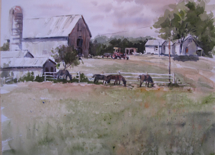 T. Beverly Tinklenberg, "A Day on the Farm", watercolor, $325