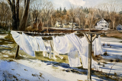 C. JoAnna Chapin, "Winter Laundry", watercolor, $900