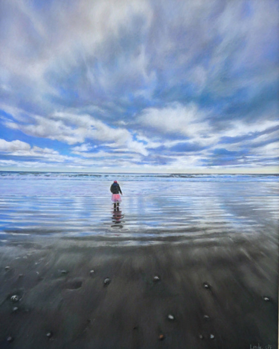 Linde, Steve, "A Walk on the Beach", pastel, $1600