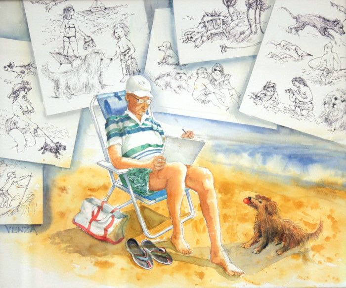 Venza, Jac, "Self Portrait at the Beach", watercolor, $3000