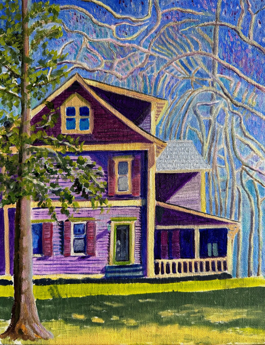 Bingham, Lucretia , "Purple House", oil, $350