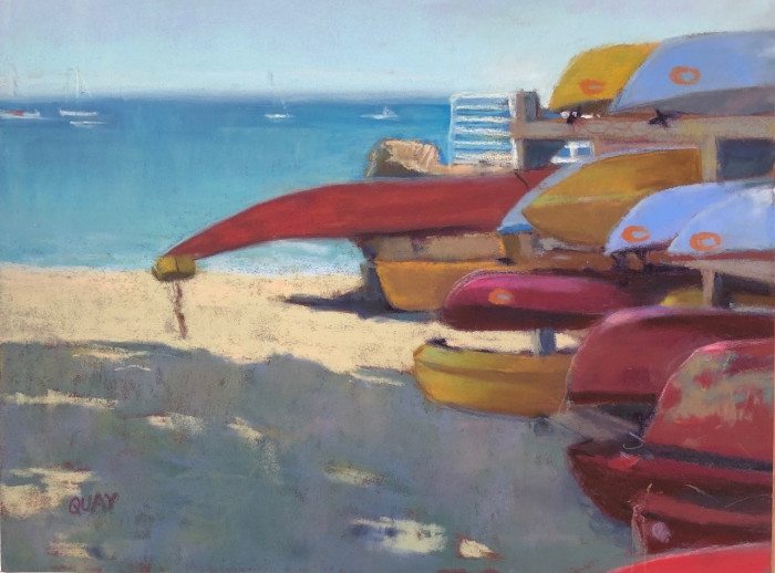 Quay, Heather, "Beach Kayaks", pastel, $475