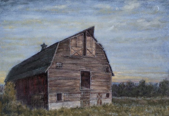 Alexander Anisimov, "Barn's Sunset", oil, 33x42, $1,725