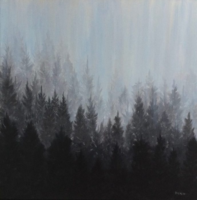 Pamela Carlson, "Pines in Mist", acrylic, 30 x 30, $900