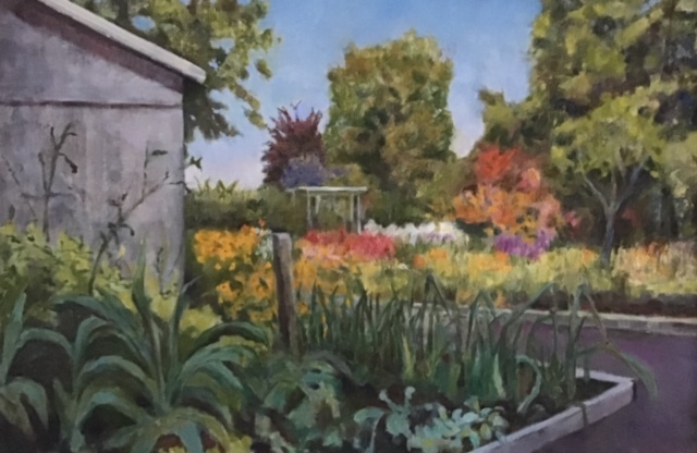 Maura Cochran, "Flo Gris August Garden", oil, 20x30, $1,500