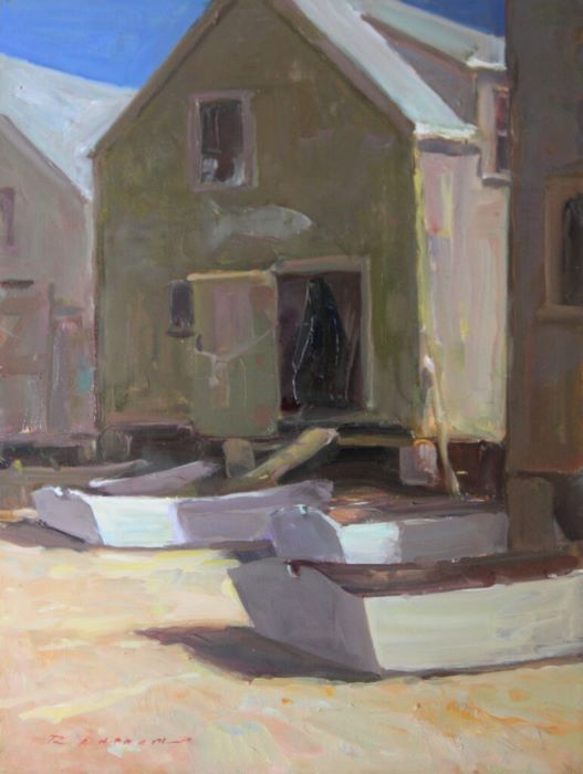 Rick Daskam, "Fish Beach Skiffs #4", oil, 12x9, $950