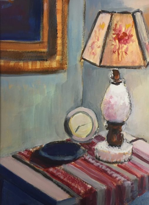 Liz Egan, "The End Table", acrylic, 18x14, $250