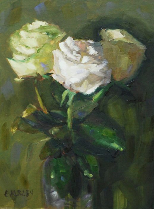 Ellen Hurley, "Rose Trio", oil on linen, 12x9, $440
