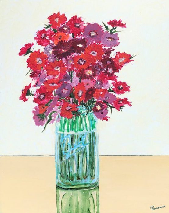 Pat Kelbaugh, "Zinnias", acrylic, 20x16, $475