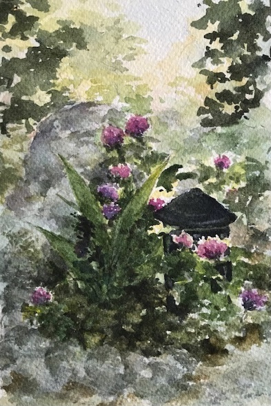 Elin Larson, "Clover Garden", watercolor, 6.5x4.5, $250