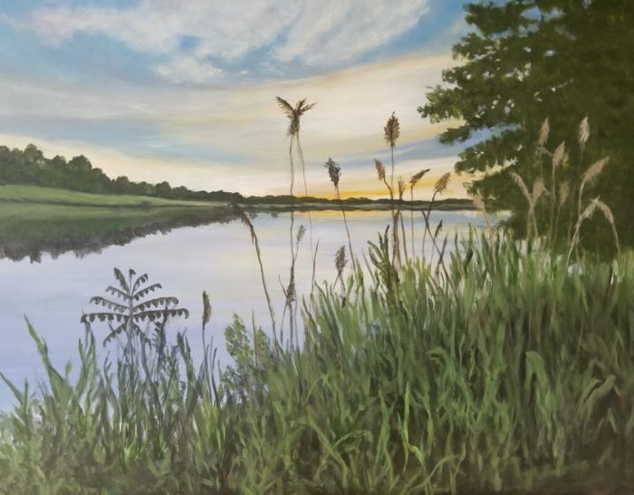 Lois Lawrence, "Quanaduck Cove V", acrylic, 18x22, $900