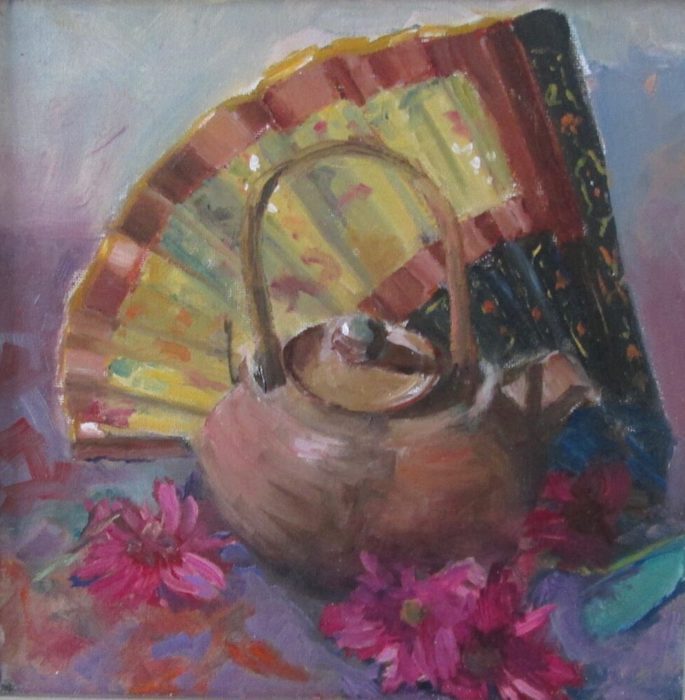 Suzanne Lewis, "Japonica", oil, 10x10', $275