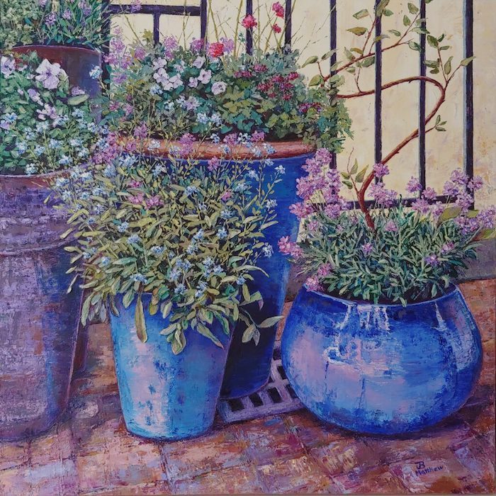 Jill Beecher Matthew, "Macetas", oil, 36x36, $2,500