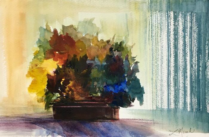 Lisa Miceli, "Through the Curtains", watercolor, 8x12, $400