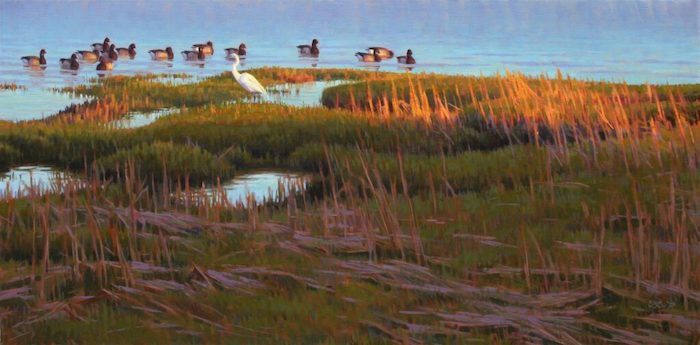 Sean Murtha, "April Shore", oil, 18x36, $2,000