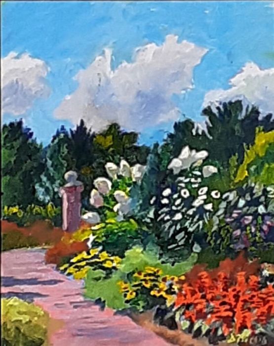 Daniel Nichols, "Irish Garden, Wickham Park'", oil, 15x19, $300