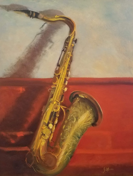 Jeanne OBrien, "Jazzy Sax", oil, 14x18, $625
