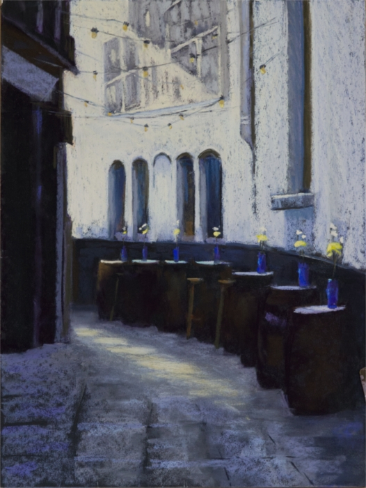 Jane Penfield, "Alley Cafe", pastel, 16x12, $750