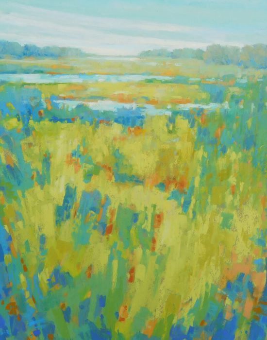 Diana Rogers, "Spring Greens in the Marsh", pastel, 15x11, $525
