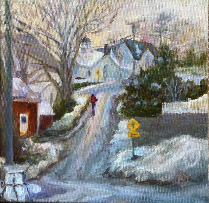 Barbara Rossitto, "The Long Hill Home", oil, 12x12, $450