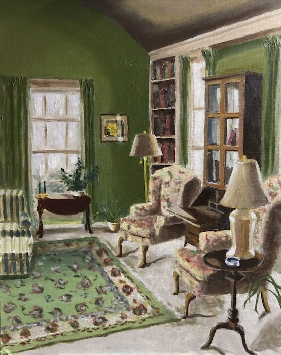 Neil Ruenzel, "Green Parlor", oil, 16x20, $450