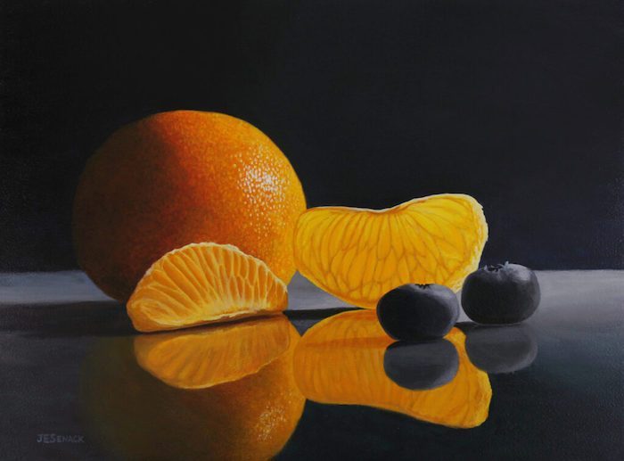 J Elaine Senack, "My Darling Clementine", acrylic/aluminum, 12x16, $820