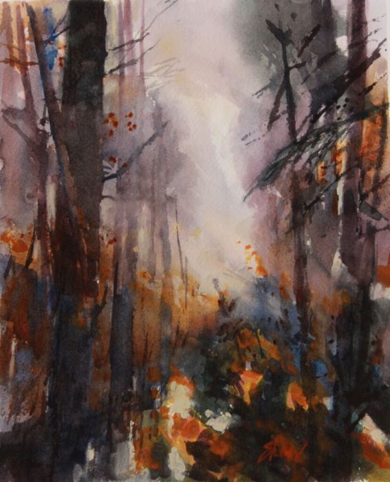 Susan Shaw, "Woodland Glow", watercolor, 16x12, $800