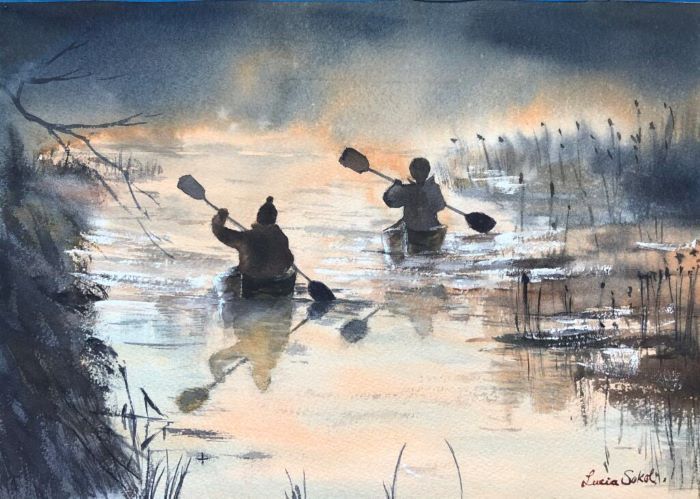 Lucia Sokol, "Out in the Twilight", watercolor, 10x14, $400