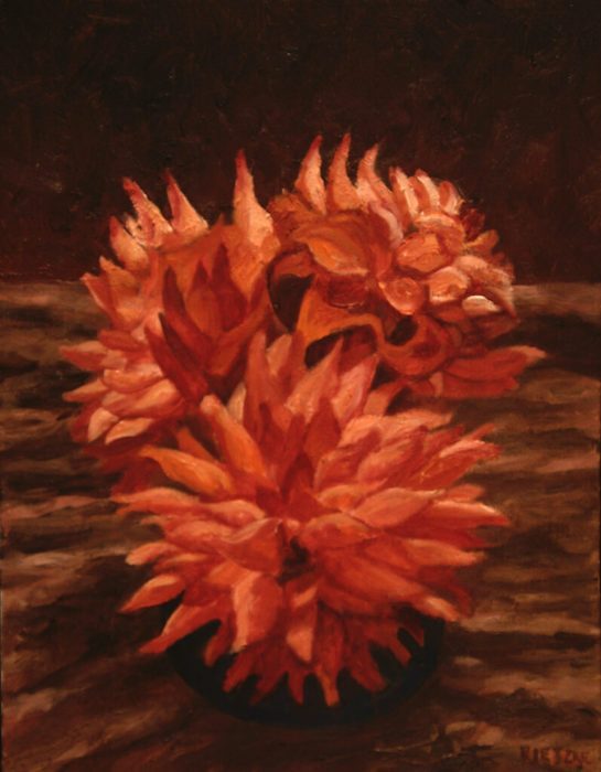 Wesley M Vietzke, "Denise Dahlias", oil, 14x18, $275