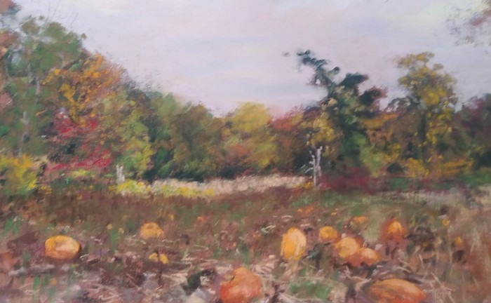 Garnet Wrigley, "Pumpkin Patch - Preston", soft pastel, 9x12, $600