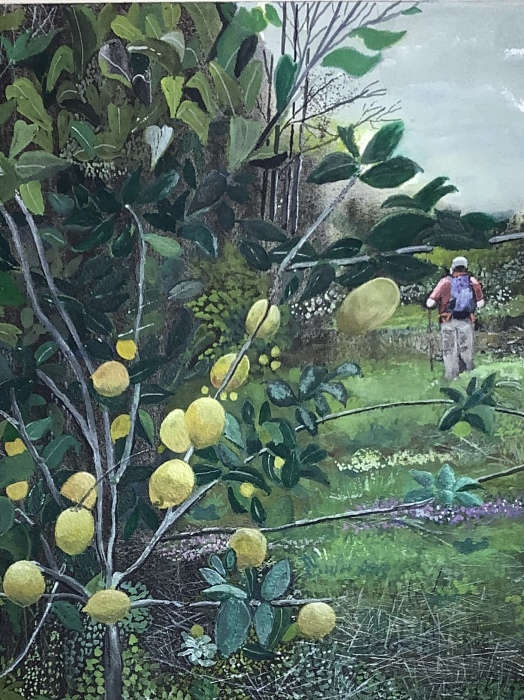 Michael Mendel, "Hiking ‘Mongst the Lemon Groves", watercolor, 27x22, $600