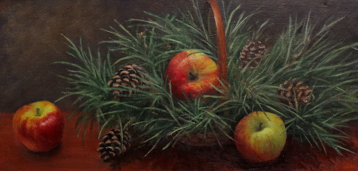 Phyllis Bevington, "Winter Basket", oil, 8x16, $450