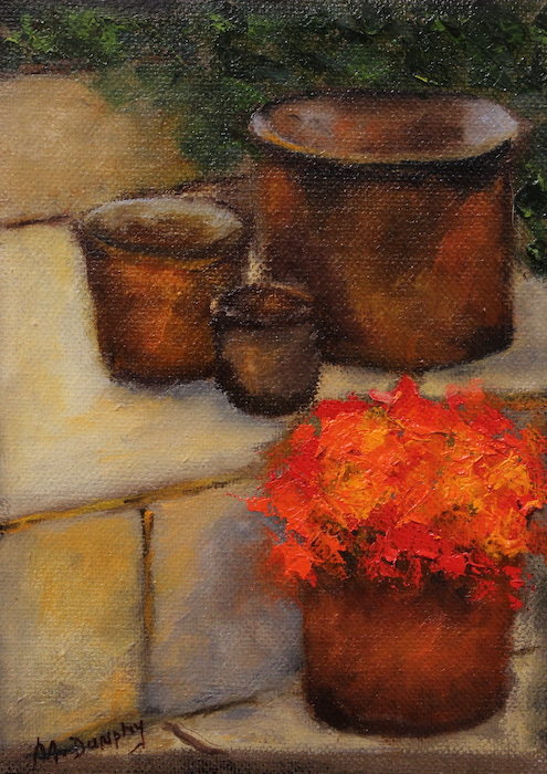 Marilyn Dunphy, "Flower Pots", oil, 4x6, $125. SOLD