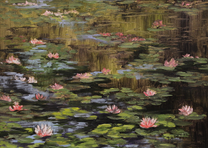 Dianne Gorrick, "Gillette's Castle Lily Pond", oil, 9x12, $400
