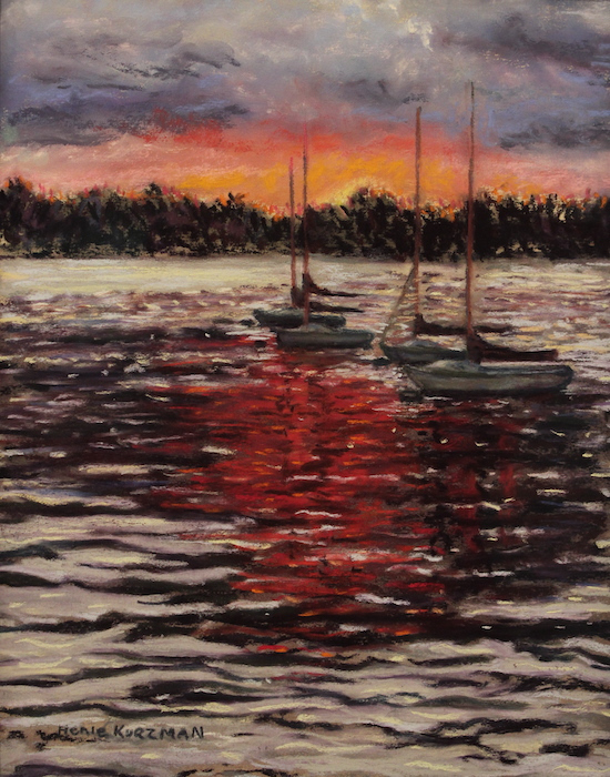 Henie Kurzman, "Gathering Storm at Sunset", pastel, 19x17, $450