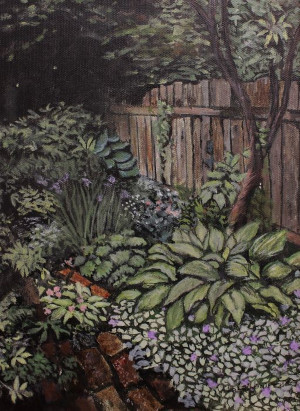 Lois Lawrence, "Shade Garden", acrylic, 9x12, $365