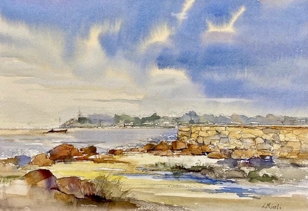 Lisa Miceli, "Wall Street Light", watercolor, 10x13, $550