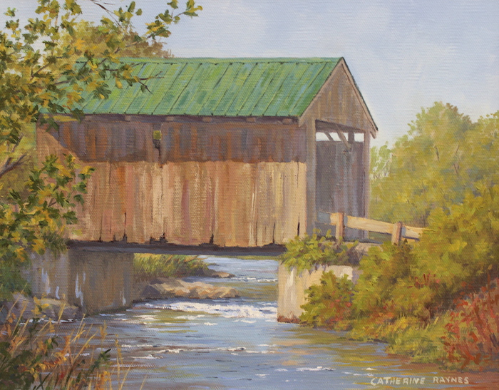 Catherine Raynes, "Covered Bridge", oil, 8x10, $850