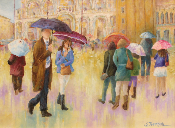 Jo Rembish, "Rainy Day People", acrylic, 12x16, $700