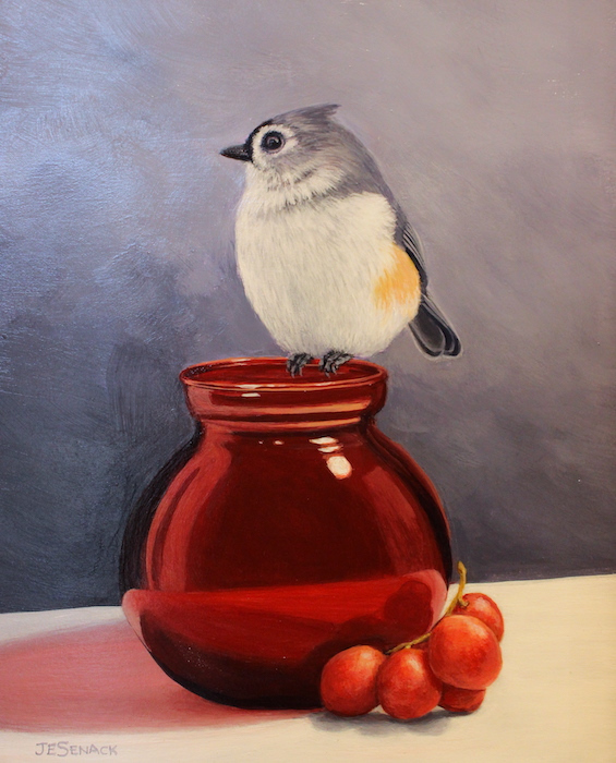 J. Elaine Senack, "Tufted Titmouse", acrylic, 10x8, $980