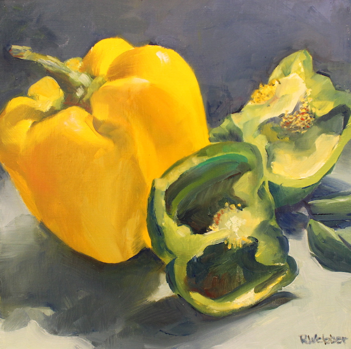 Rosemary Webber, "Fragrant Peppers", oil, 14x14, $300. SOLD