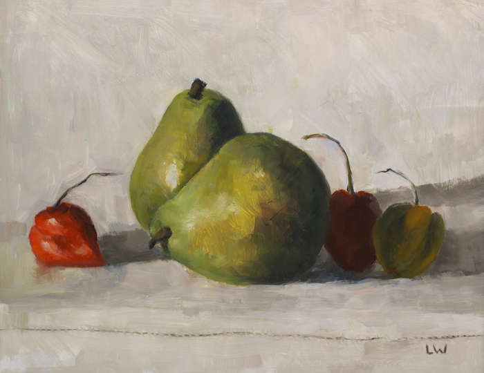 Linda Wilkinson, "Pears and Peppers", oil, 8x10, $250