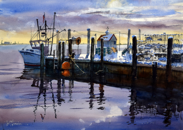 Paul Loescher, "Winter at the Warf", watercolor, 24x30, $1,400
