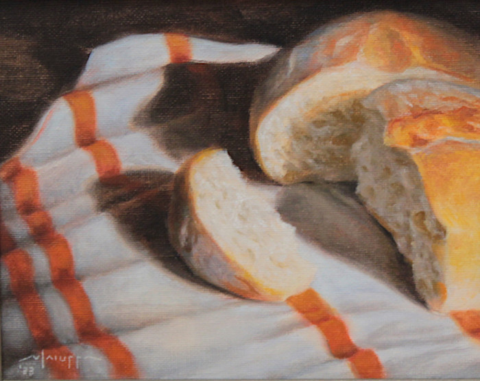 Laiuppa, Mike, "Boule on Tea Towel", Oil, $425