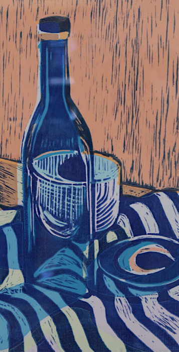 Egan, Liz , "The Blue Bottle", Woodcut, $675