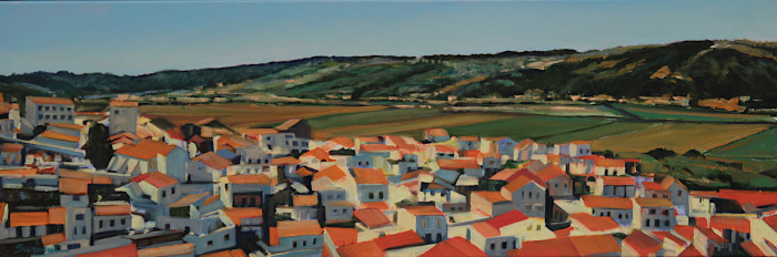 Swimm, Tom , "Village in the Sun", Oil, $1,800