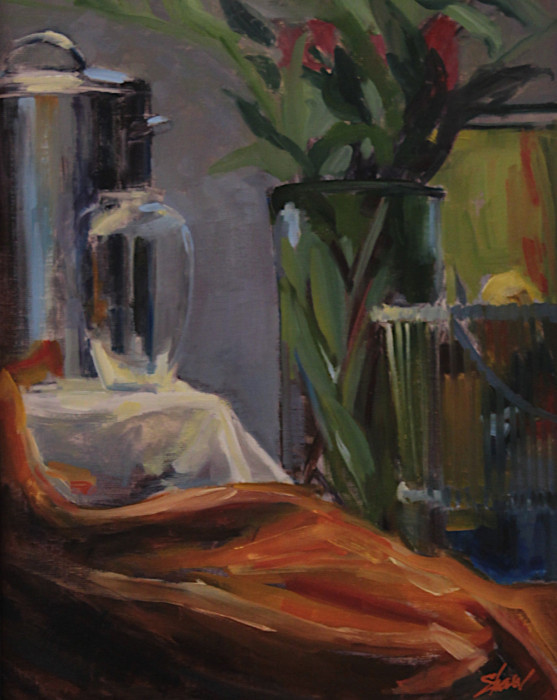 Shaw, Susan, "Still Life with Clam Basket", Oil on Linen, $1,100